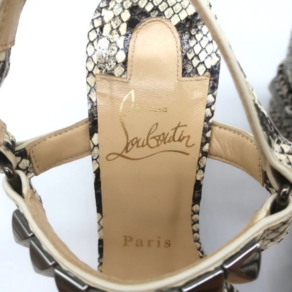 CHRISTIAN LOUBOUTIN CATACLOU STUDDED SNAKE PRINT ESPADRILLE WEDGES SIZE 37 - Picture 9 of 11